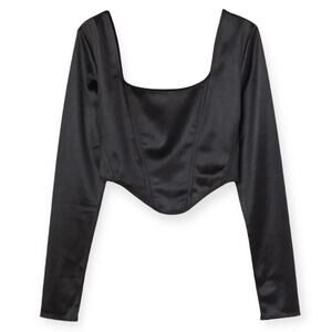 H&M Divided Crop Satin Corset Top Black Women's XS